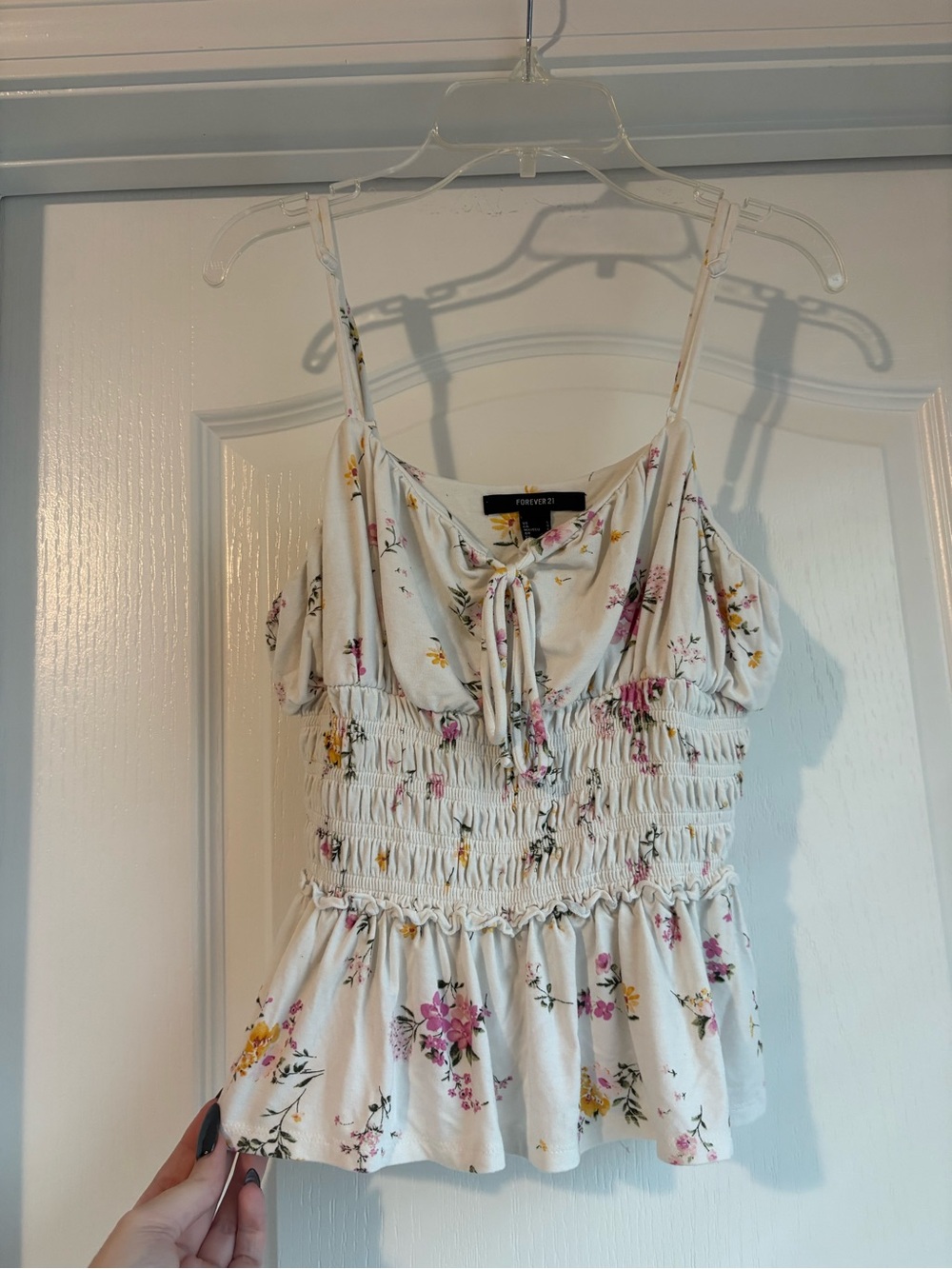 Forever 21 White Floral Tie-Front Cami